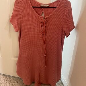 Dreamers Women's Coral Lace-Up Short Sleeve Top